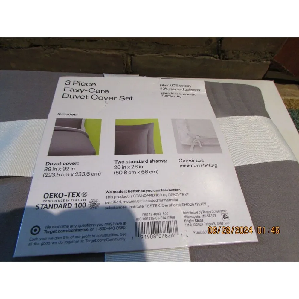 NEW DUVET COVER SEY FULL / QUEEN 3 PIECE SET GRAY PILLOW SHAMS COTTON BLEND